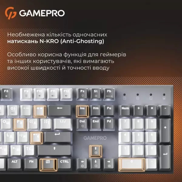 Клавіатура GamePro Genesis Metallic 100% Red switches (Gray) (UA)