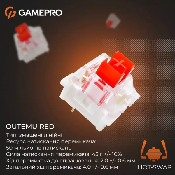 Клавіатура GamePro Genesis Metallic 100% Red switches (Black) (UA)