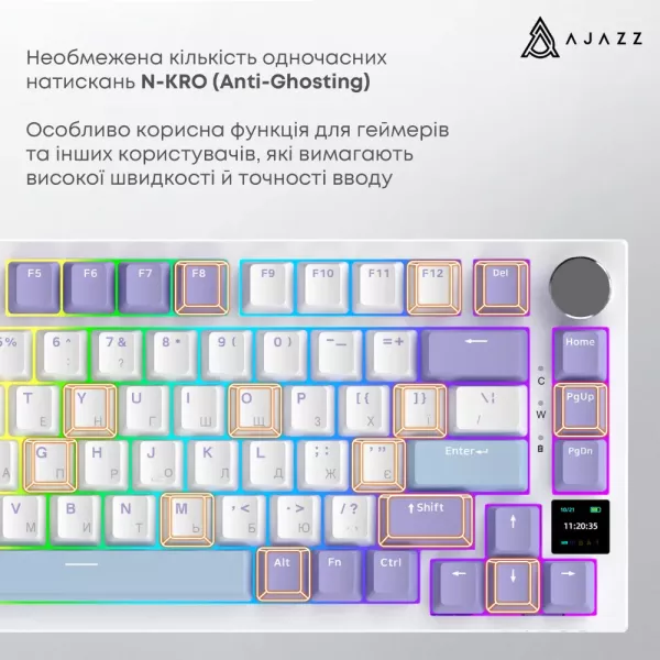 Клавіатура ігрова Ajazz AK820 PRO Flying Fish Switches (White/Purple) (AK820PRO-FF-PWB) (UA)