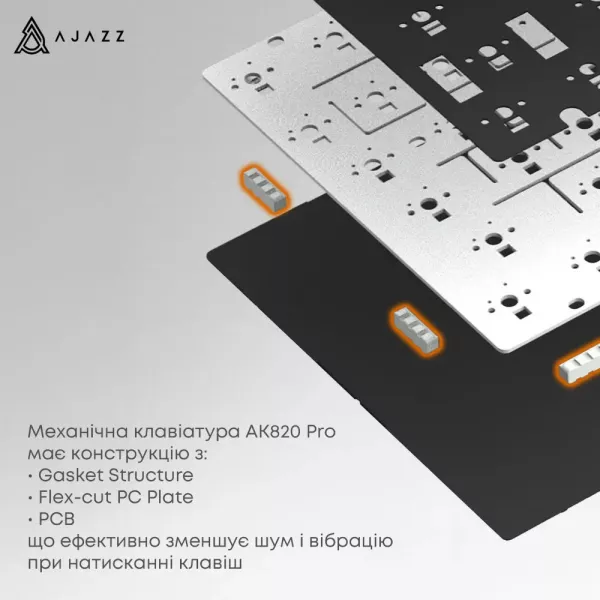 Клавіатура ігрова Ajazz AK820 PRO Gift Switch (White/Purple) (AK820PRO-G-PWB) (UA)