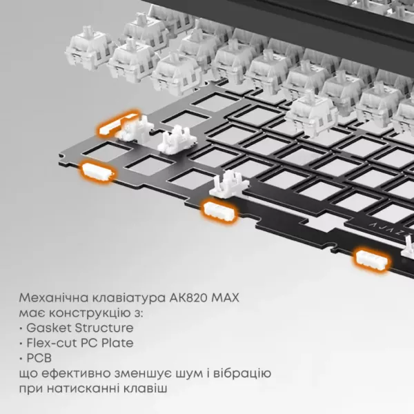 Клавіатура ігрова Ajazz AK820 MAX Magnetic Switches (White/Purple) (AK820MAX-WM-PWB) (UA)