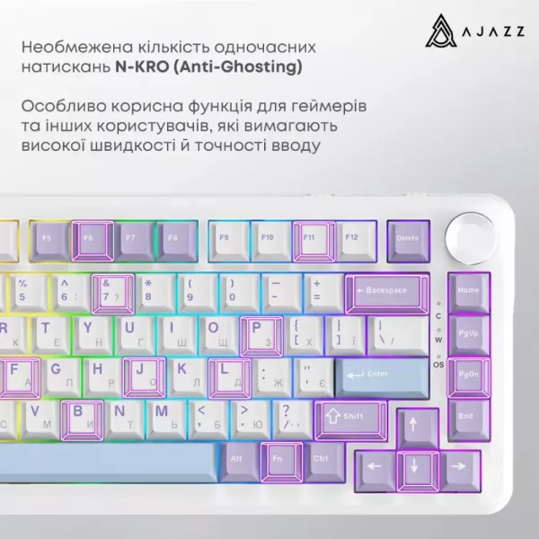 Клавіатура ігрова Ajazz AK820 MAX Magnetic Switches (White/Purple) (AK820MAX-WM-PWB) (UA)