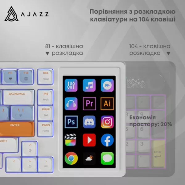 Клавіатура ігрова Ajazz AKP815 Red Switch (White/Blue) (AKP815-R-WBO) (UA)