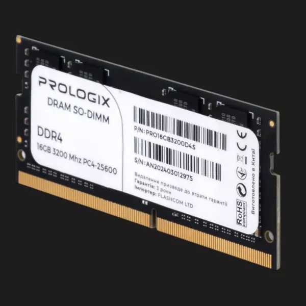 Оперативна памʼять Prologix SO-DIMM DDR4 8GB 1x8GB 3200MHz (PRO8GB3200D4S)