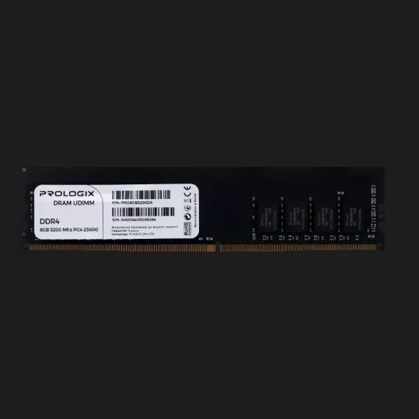Оперативна памʼять Prologix DDR4 8GB 1x8GB 3200MHz (PRO8GB3200D4)
