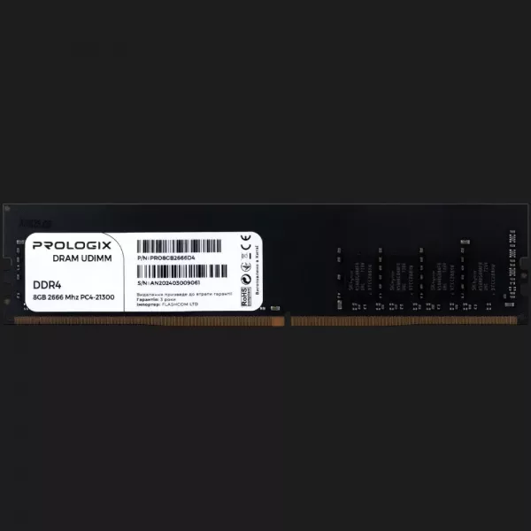 Оперативна памʼять Prologix DDR4 8GB 1x8GB 2666MHz (PRO8GB2666D4)