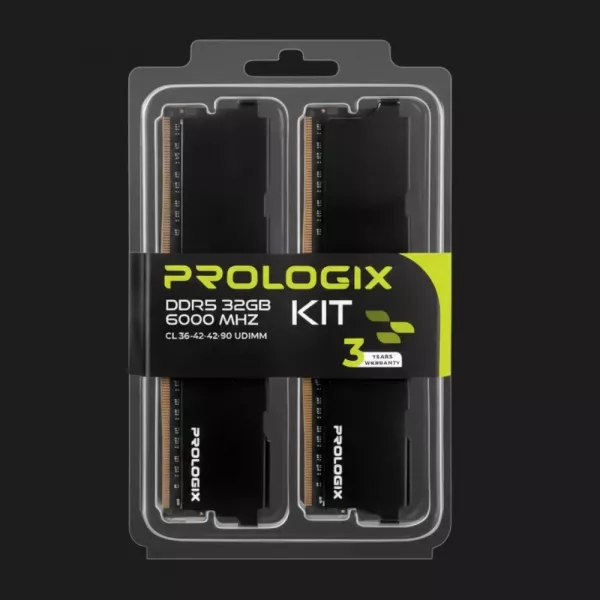 Оперативна памʼять Prologix Black DDR5 32GB 2x16GB 6000MHz (PRO32GB6000B5K)