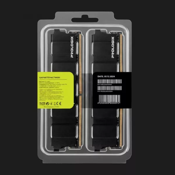 Оперативна памʼять Prologix Black DDR5 32GB 2x16GB 6000MHz (PRO32GB6000B5K)