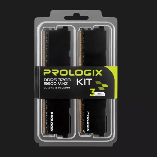 Оперативна памʼять Prologix Black DDR5 32GB 2x16GB 5600MHz (PRO32GB5600B5K)