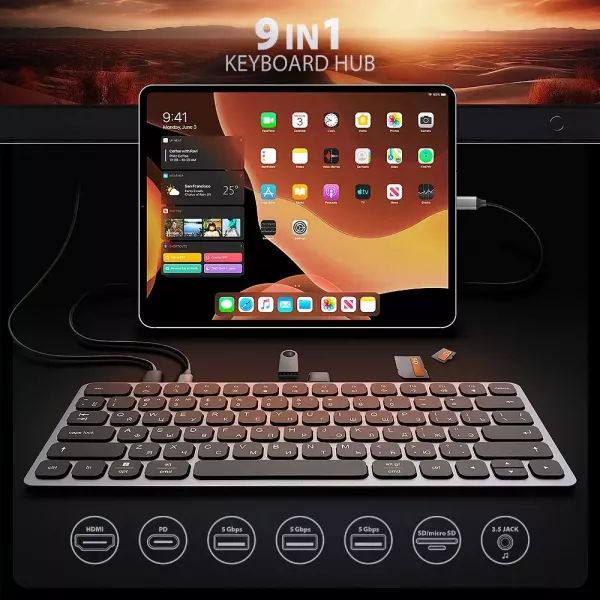 Клавіатура AXAGON HMC-KB 9 in 1 Layout USB (Silver/Black) (UA)