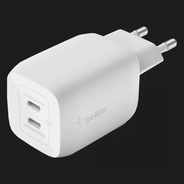 Зарядний пристрій Belkin 65W GAN PD PPS Dual USB-С - USB-С 2m (White)