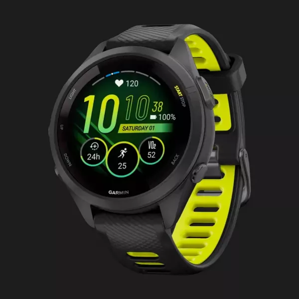 Garmin Forerunner 265S Black Bezel and Case with Black/Amp Yellow Silicone Band
