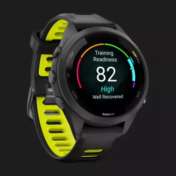 Garmin Forerunner 265S Black Bezel and Case with Black/Amp Yellow Silicone Band
