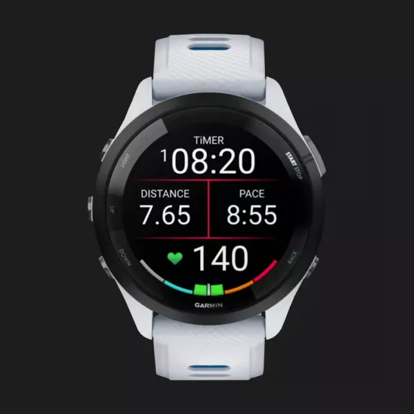 Garmin Forerunner 265 Black Bezel with Whitestone Case and Whitestone/Tidal Blue Silicone Band