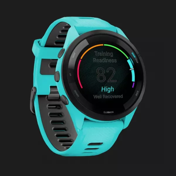 Garmin Forerunner 265 Black Bezel with Aqua Case and Aqua/Black Silicone Band