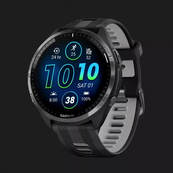 Garmin Forerunner 965 Carbon Gray DLC Titanium Bezel, Black Case, Black/Powder Gray Silicone Band