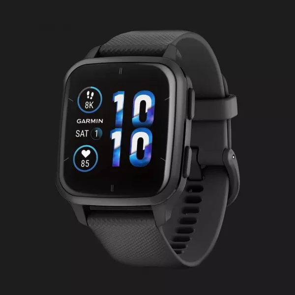 Garmin Venu Sq 2 Music Edition Slate Aluminum Bezel with Black Case and Silicone Band