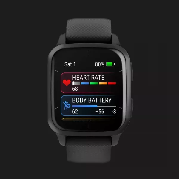 Garmin Venu Sq 2 Music Edition Slate Aluminum Bezel with Black Case and Silicone Band