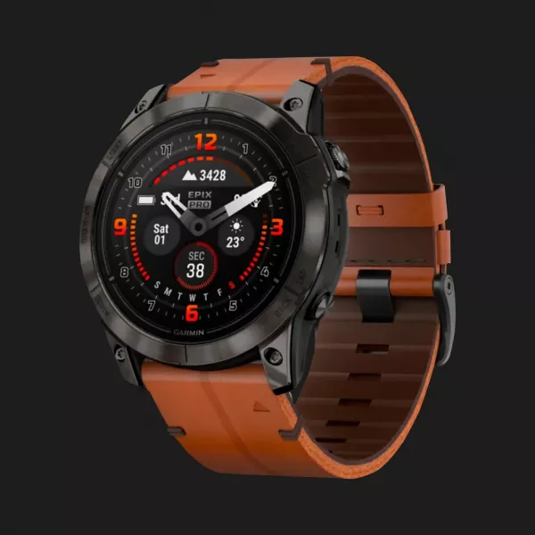 Garmin Epix Pro (Gen 2) Sapphire 51mm Carbon Gray DLC Titanium with Brown Leather Band