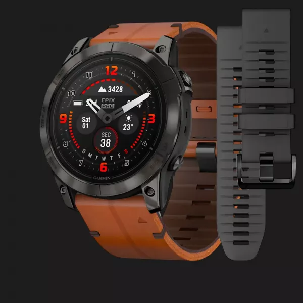 Garmin Epix Pro (Gen 2) Sapphire 51mm Carbon Gray DLC Titanium with Brown Leather Band