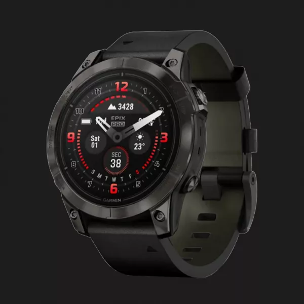Garmin Epix Pro (Gen 2) Sapphire 47mm Carbon Gray DLC Titanium with Black Leather Band