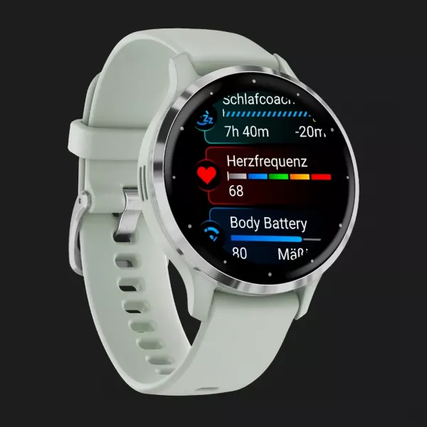 Garmin Venu 3S Silver Stainless Steel Bezel with Sage Gray Case and Silicone Band