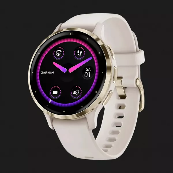 Garmin Venu 3S Soft Gold Stainless Steel Bezel with Ivory Case and Silicone Band