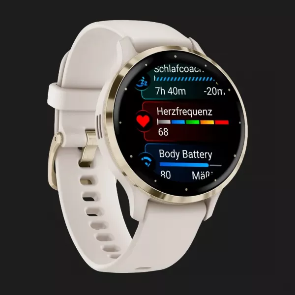 Garmin Venu 3S Soft Gold Stainless Steel Bezel with Ivory Case and Silicone Band
