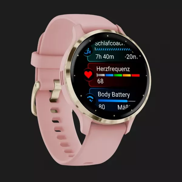Garmin Venu 3S Soft Gold Stainless Steel Bezel with Dust Rose Case and Silicone Band