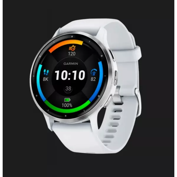 Garmin Venu 3 Silver Stainless Steel Bezel with Whitestone Case and Silicone Band