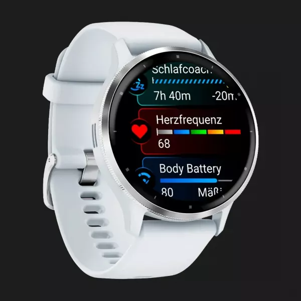 Garmin Venu 3 Silver Stainless Steel Bezel with Whitestone Case and Silicone Band