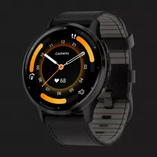 Garmin Venu 3 Slate Stainless Steel Bezel with Black Case and Black Leather Band
