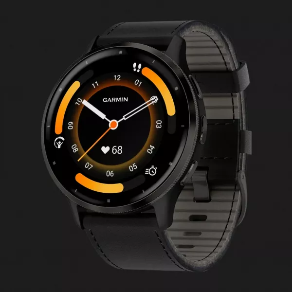 Garmin Venu 3 Slate Stainless Steel Bezel with Black Case and Black Leather Band