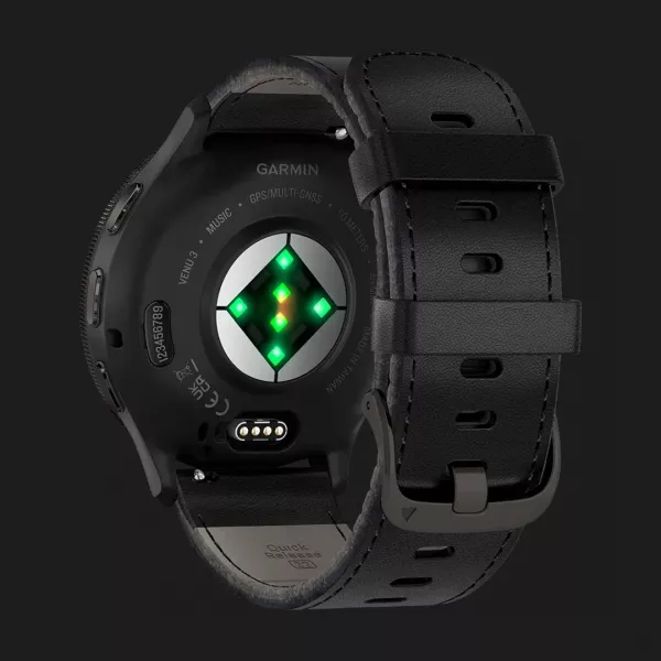Garmin Venu 3 Slate Stainless Steel Bezel with Black Case and Black Leather Band