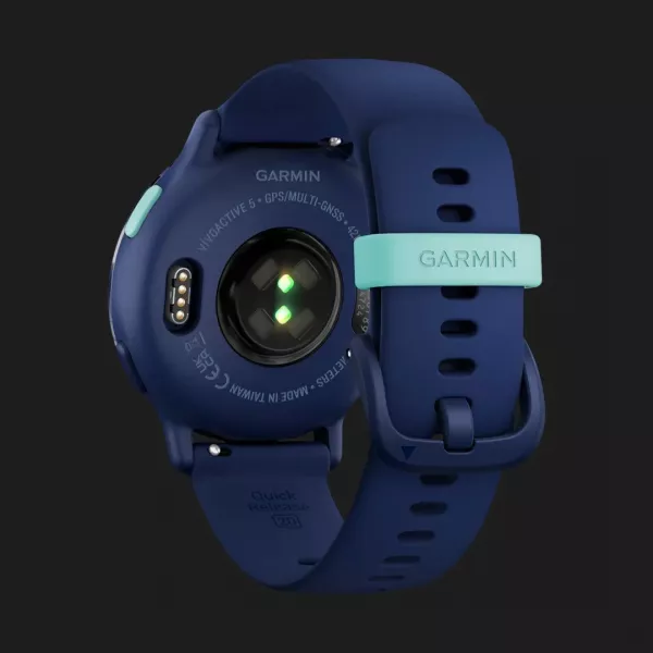 Garmin Vivoactive 5 Metallic Navy Aluminum Bezel with Navy Case and Silicone Band