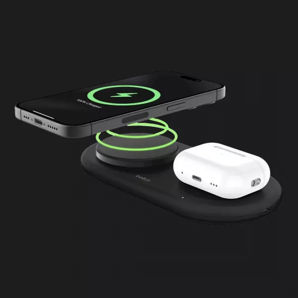 Безпровідна зарядка Belkin 2в1 15 Вт Pad Qi2 (Black)