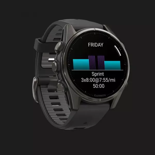 Garmin Fenix 8 43mm AMOLED Sapphire Carbon Gray DLC Titanium with Black/Pebble Gray Silicone Band