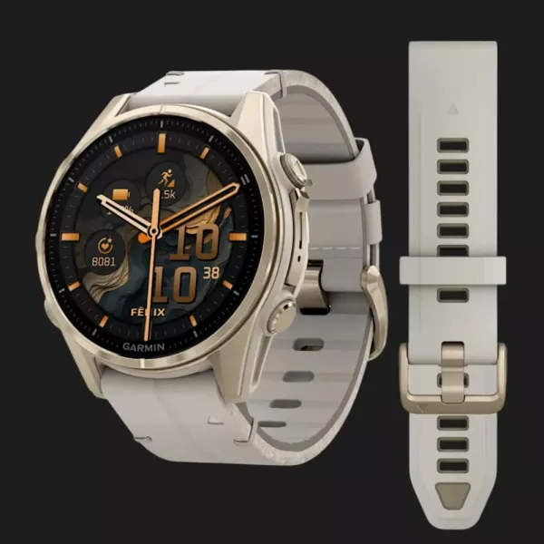 Garmin Fenix 8 43mm AMOLED Sapphire Soft Gold with Limestone Leather Band