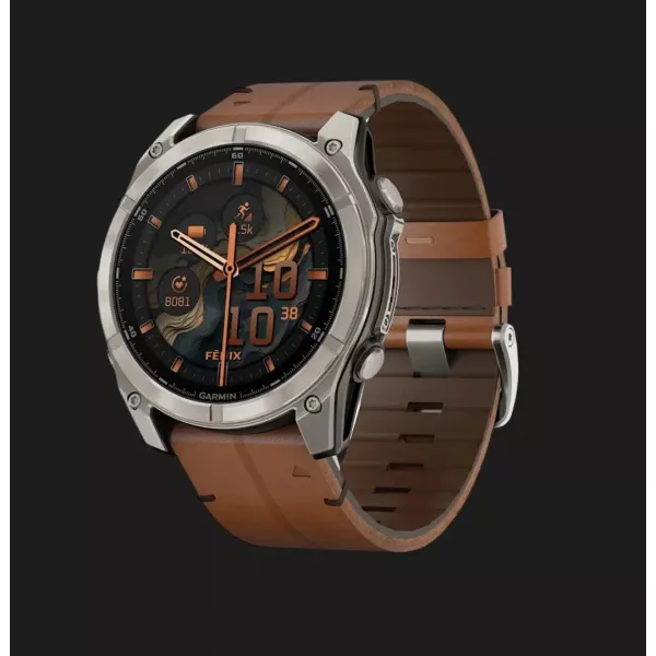 Garmin Fenix 8 51mm AMOLED Sapphire Titanium with Chestnut Leather Band (010-02905-40)