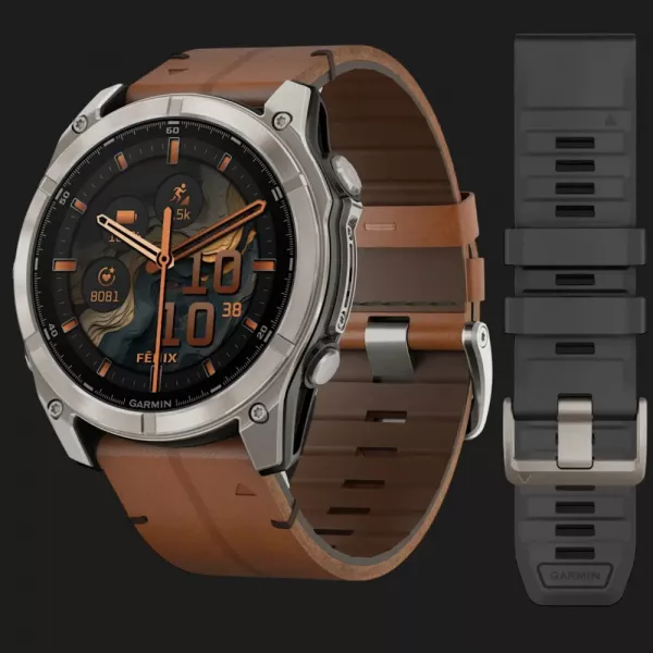 Garmin Fenix 8 51mm AMOLED Sapphire Titanium with Chestnut Leather Band (010-02905-40)