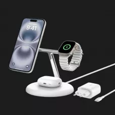Безпровідна зарядка Belkin 3в1 Magnetic Qi2 15Вт (White)