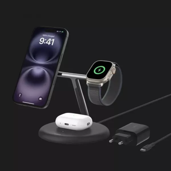 Безпровідна зарядка Belkin 3в1 Magnetic Qi2 15Вт (Black)