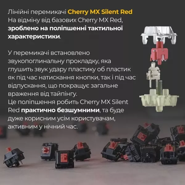 Клавіатура ігрова Ducky One 3 Cherry MX Silent red RGB (Black) (UA)