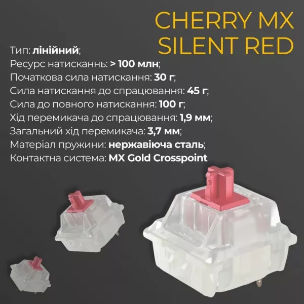 Клавіатура ігрова Ducky One 3 Cherry MX Silent red RGB (Black) (UA)