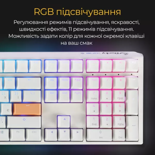 Клавіатура ігрова Ducky One 3 Cherry MX Red RGB (White) (UA)