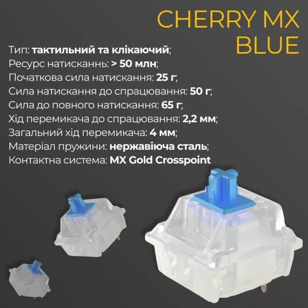 Клавіатура ігрова Ducky One 3 TKL Cherry MX Blue RGB (Black) (UA)