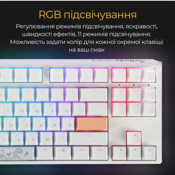 Клавіатура ігрова Ducky One 3 TKL Cherry MX Blue RGB (White) (UA)