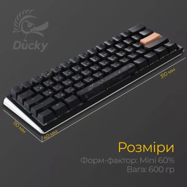 Клавіатура ігрова Ducky One 3 Mini Cherry MX Speed silver RGB (Black) (UA)