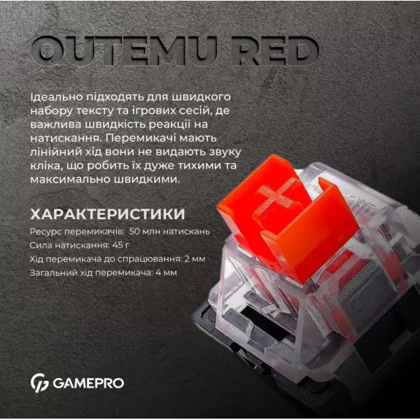Ігрова клавіатура GamePro MK160B (Red) з Hot-Swap RGB Black (UA)