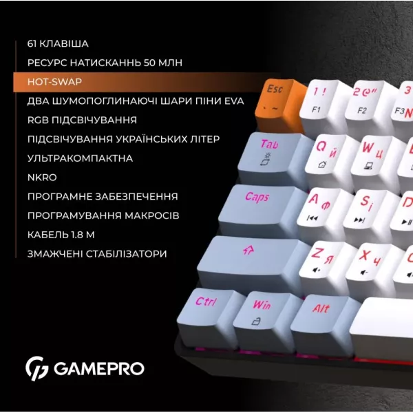 Ігрова клавіатура GamePro MK130R (Red) з Hot-Swap RGB Black (UA)